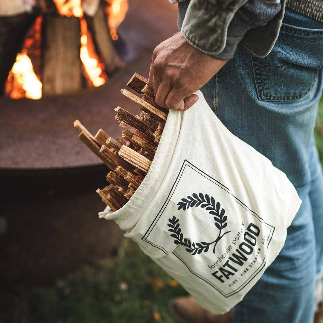 Farmhouse Pottery Fatwood Fire Starter at a campfire at Addison West