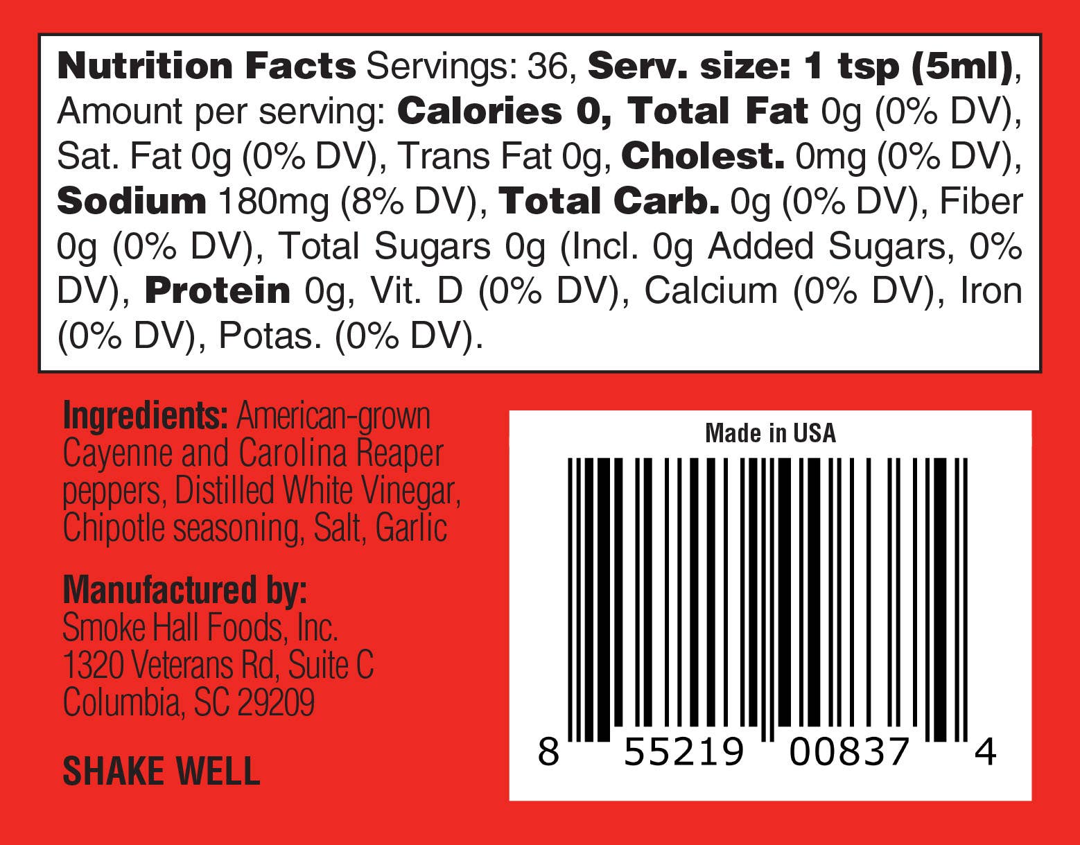 The General's Hot Sauce "Reaper Actual" ingredient list