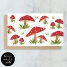 Red and white Mushroom Mini Cards Boxed Set of 6 on a white background