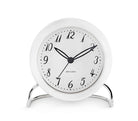 Arne Jacobsen LK Table Clock in White on a white background at Addison West