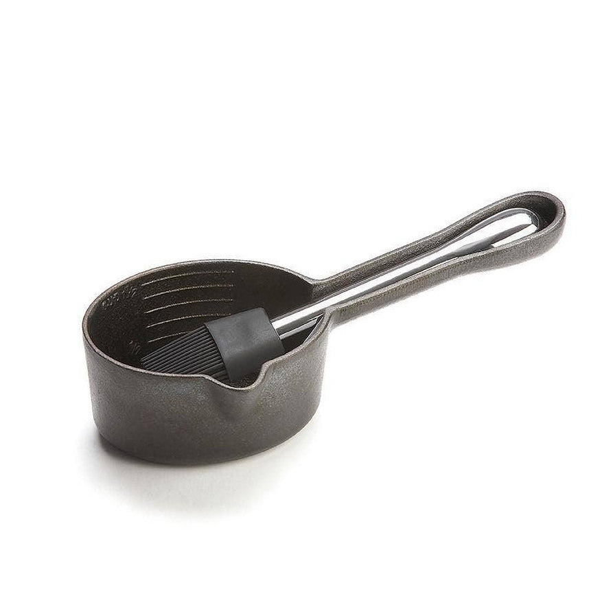 Cast Iron Sauce Pot with Basting Brush on a white background at Addison West