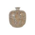 Decorative ceramic jar with intricate brown patterns on a white background