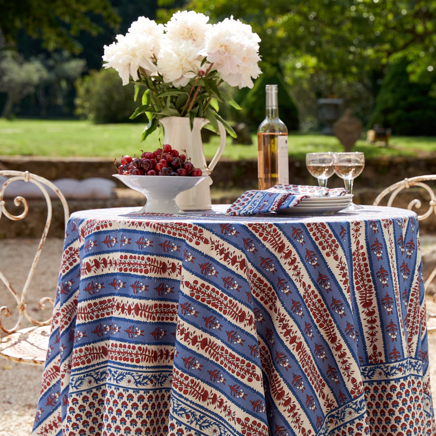 Provence Avignon Tablecloth on a table at Addison West