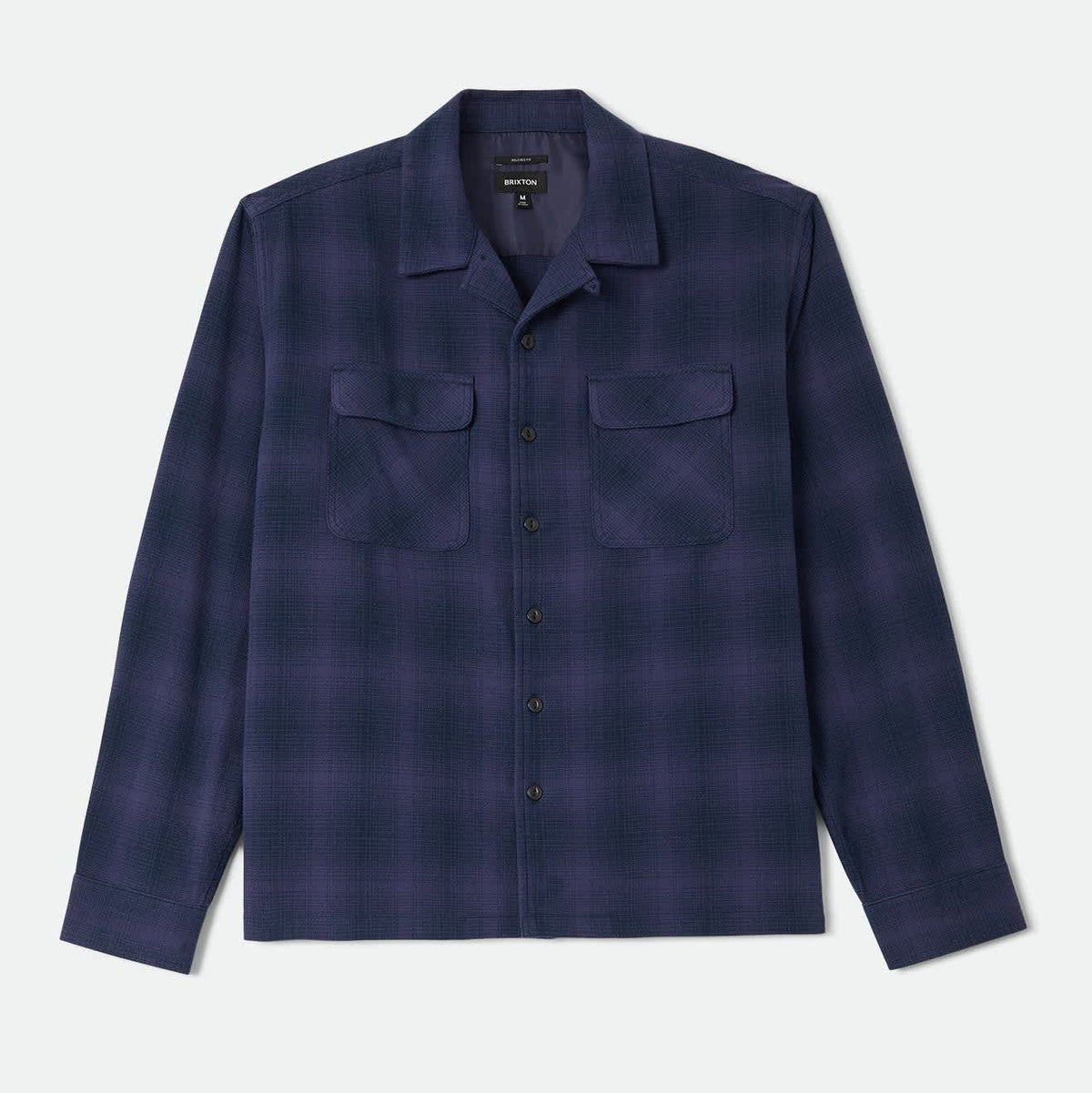 Brixton Men's Century Overshirt in Blue & Navy Shadow on plain background.