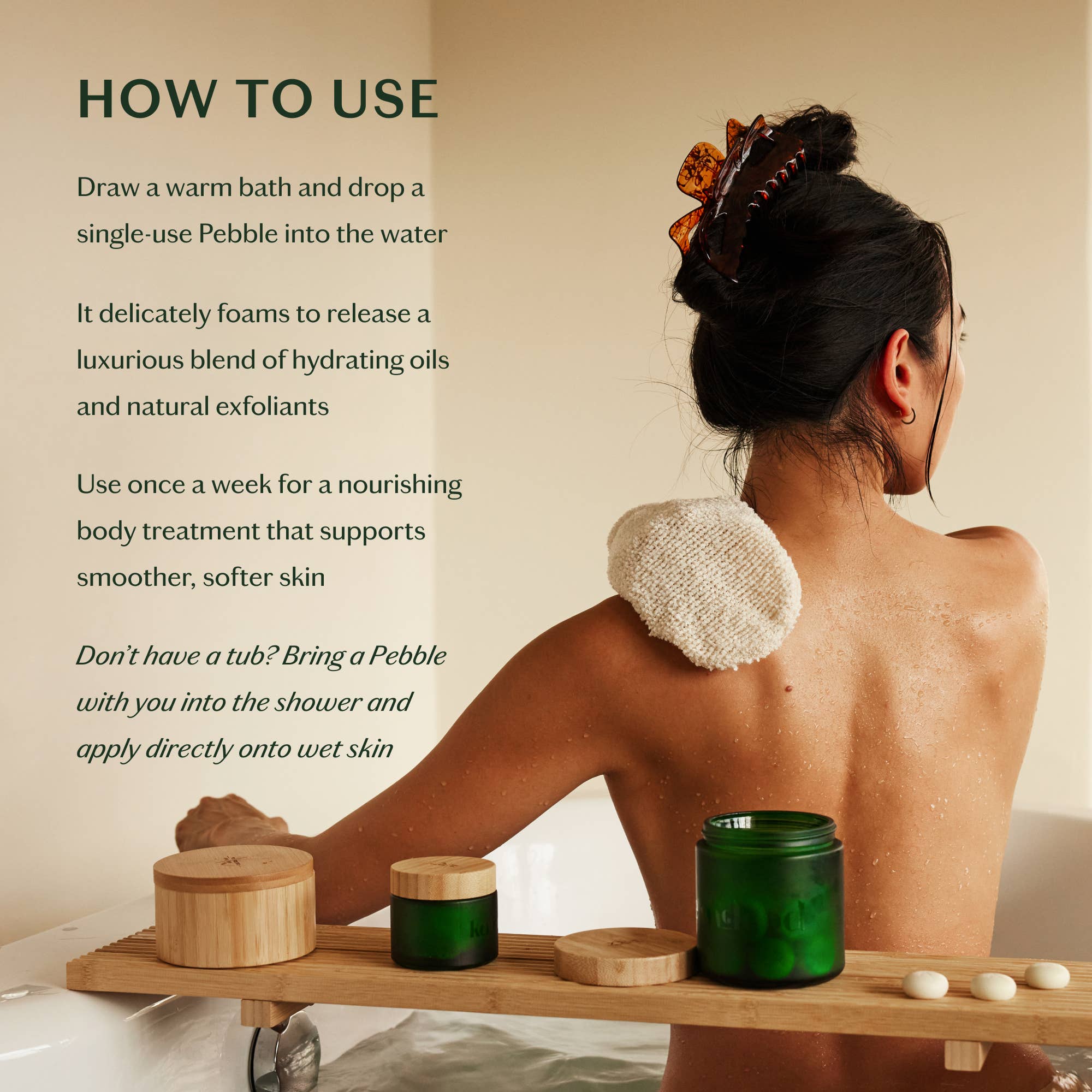 Daily Pebble | Deep Moisturizing Solid Bath & Shower Oil in a bathroom at Addison West