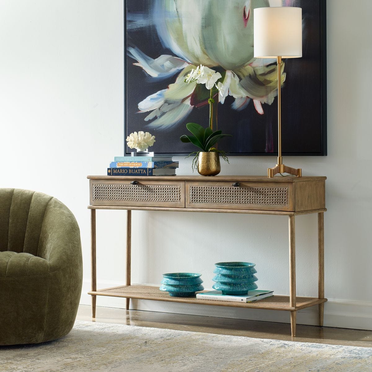 Corwin Console Table in a living room at Addison West
