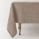 Tobacco Gingham Check Linen Tablecloth, 60" x 90" on a white background at Addison West
