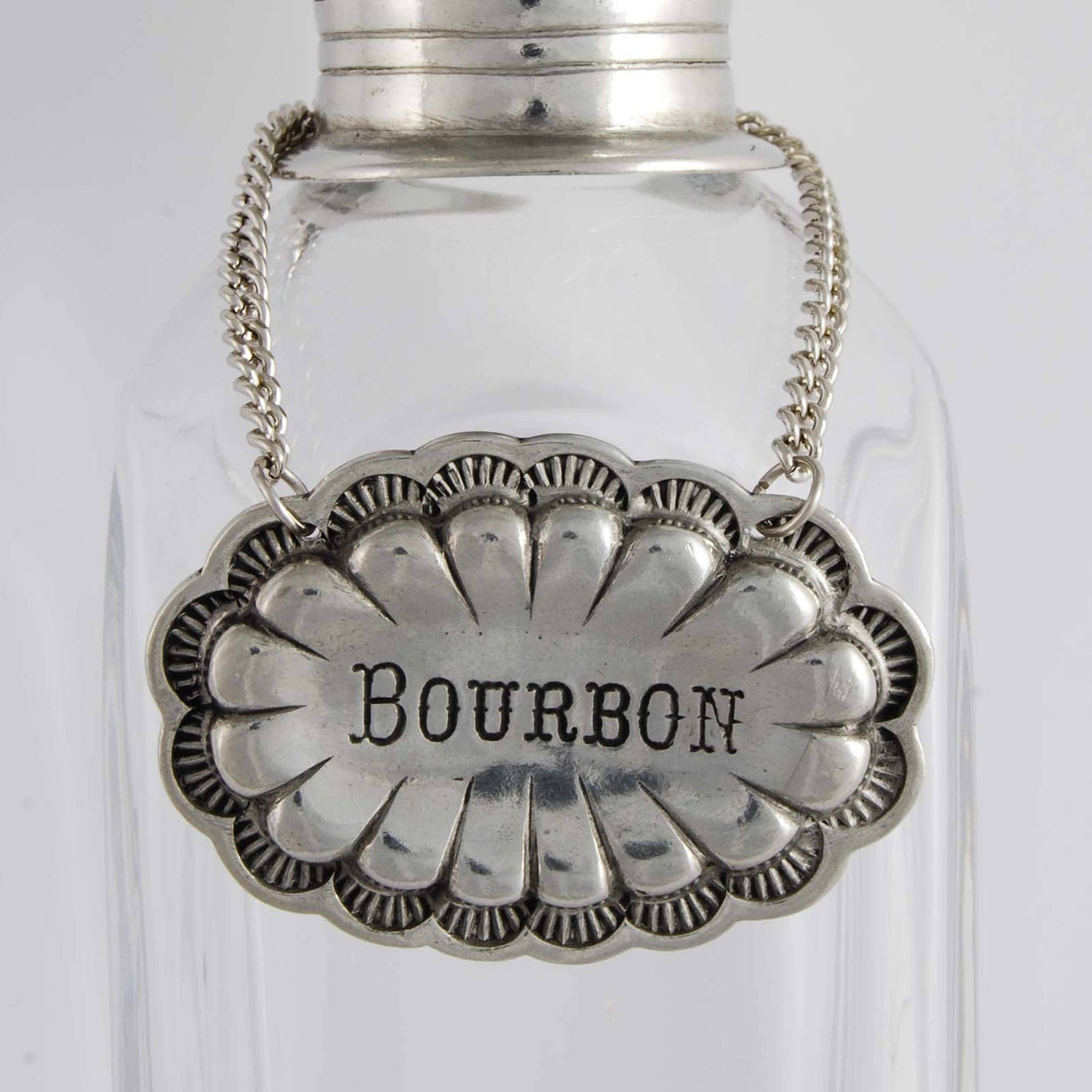 Bourbon Pewter Western Decanter Tag on a white background at Addison West