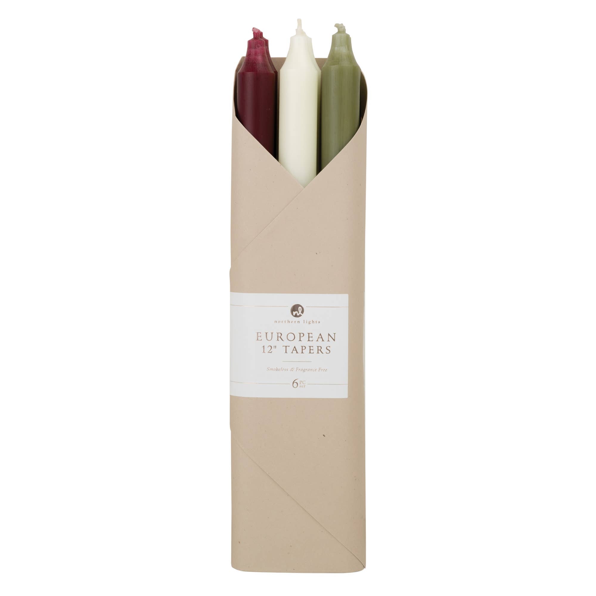 12" Taper Candles in Country Christmas, Set of 6 on a white background at Addison West