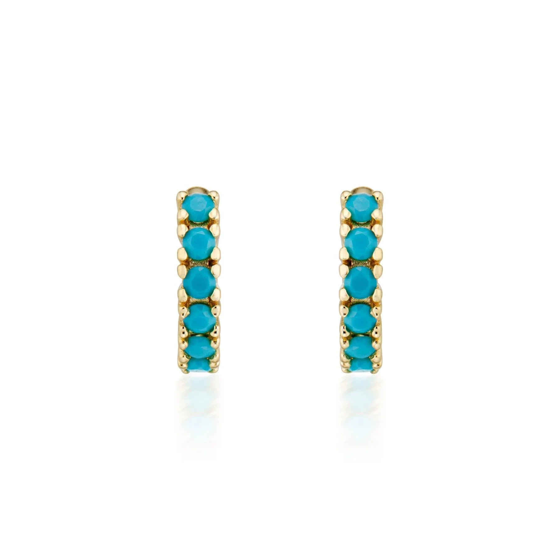 Elena Turquoise Huggies in Gold on a white background at Addison West