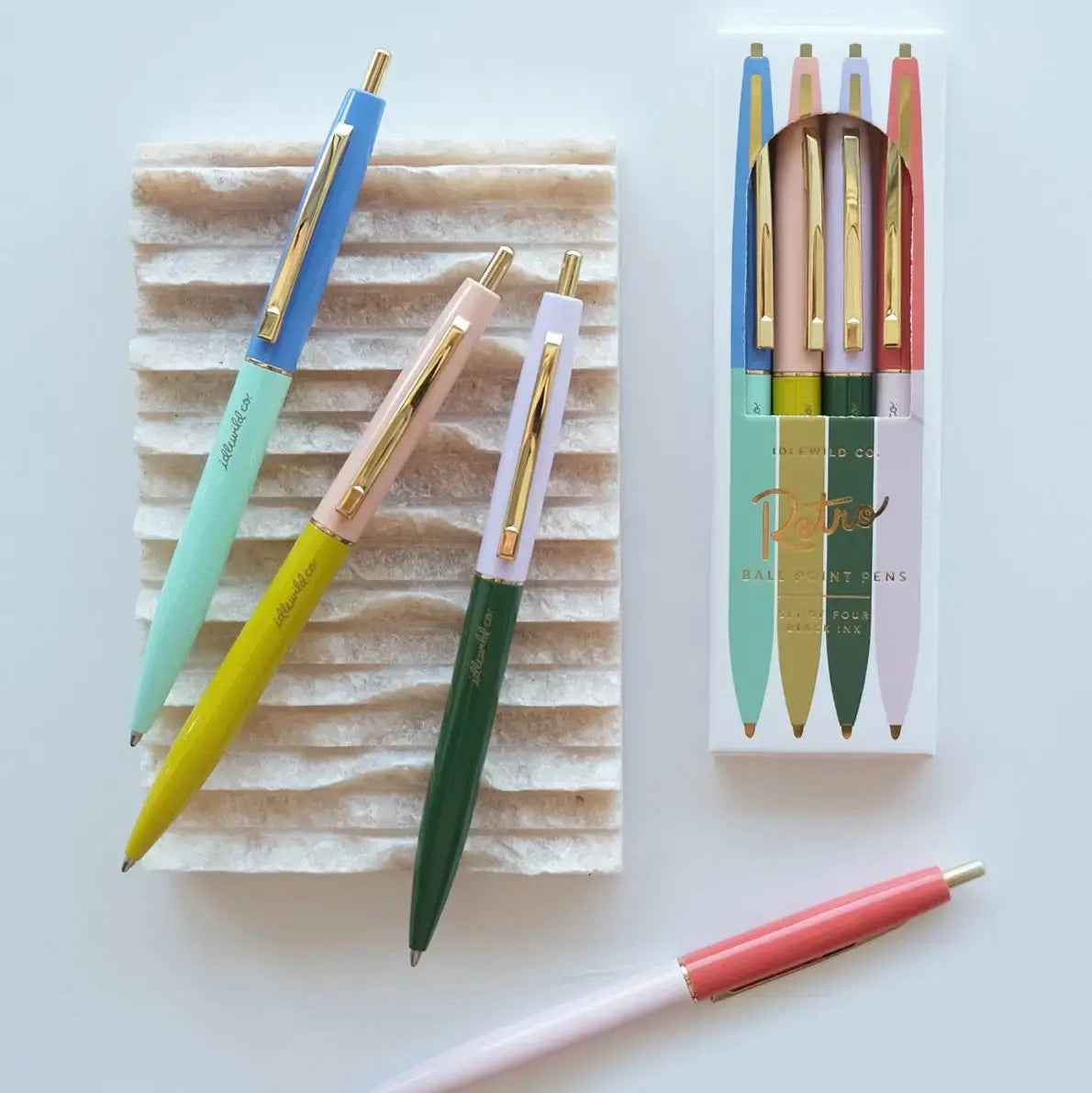 Rainbow Retro Pens, Set of 4 on a white background at Addison West