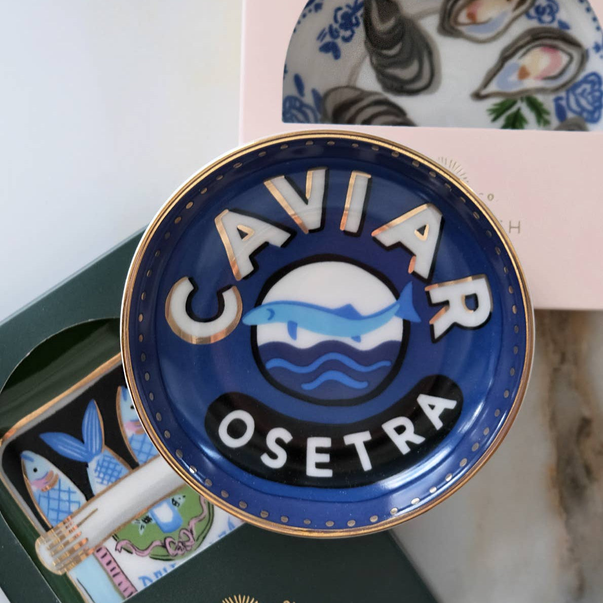 Caviar Trinket Dish on a beige background at Addison West