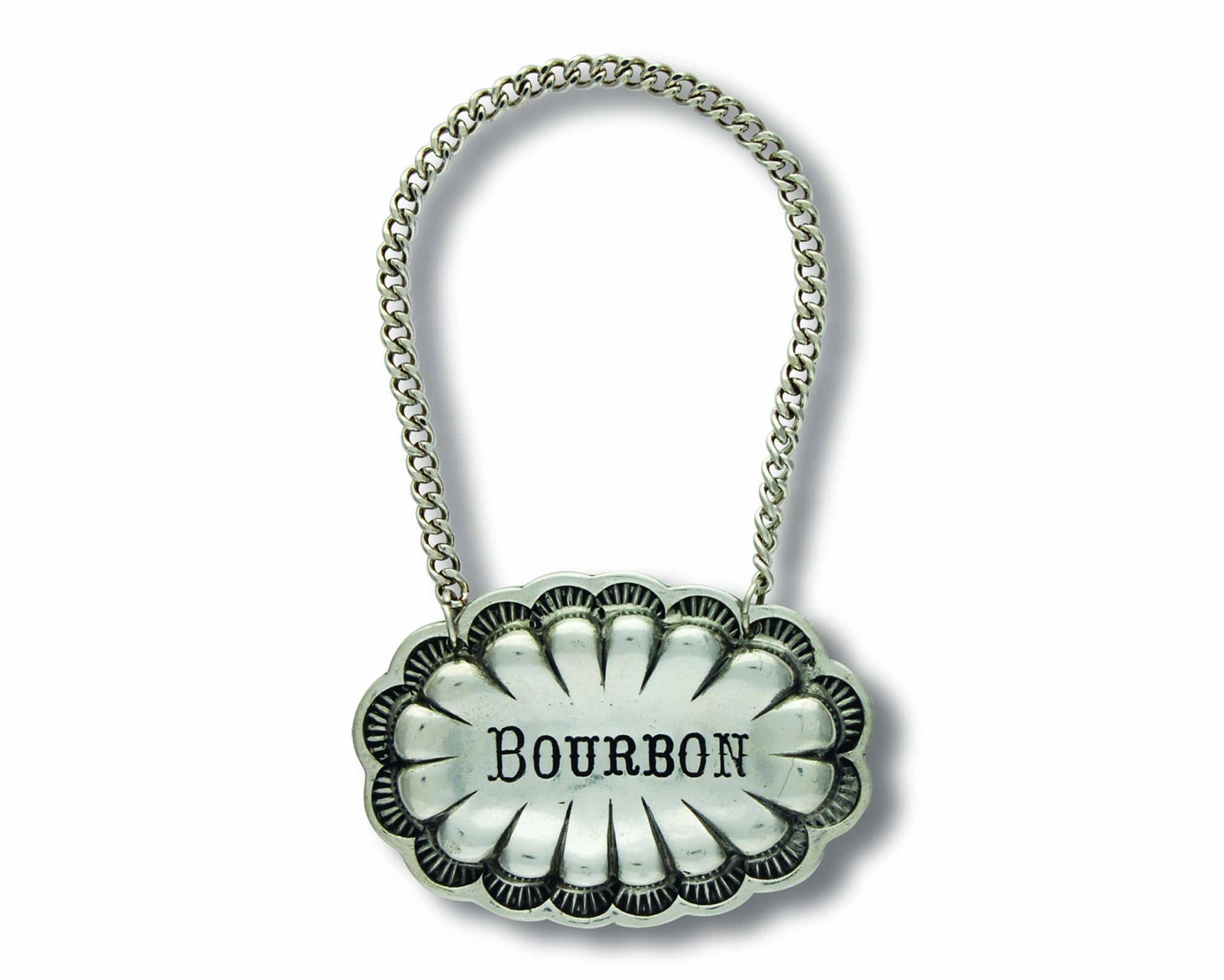 Bourbon Pewter Western Decanter Tag on a white background at Addison West
