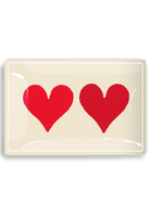 Rectangular glass plate with two red hearts on a white background