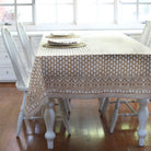 Charlotte Caramel Tablecloth on a table at Addison West
