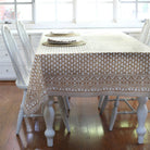 Charlotte Caramel Tablecloth on a table  at Addison West