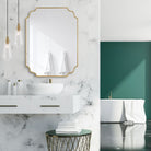 Lenora Accent Mirror on a white marble wall in a bathroom at Addison West