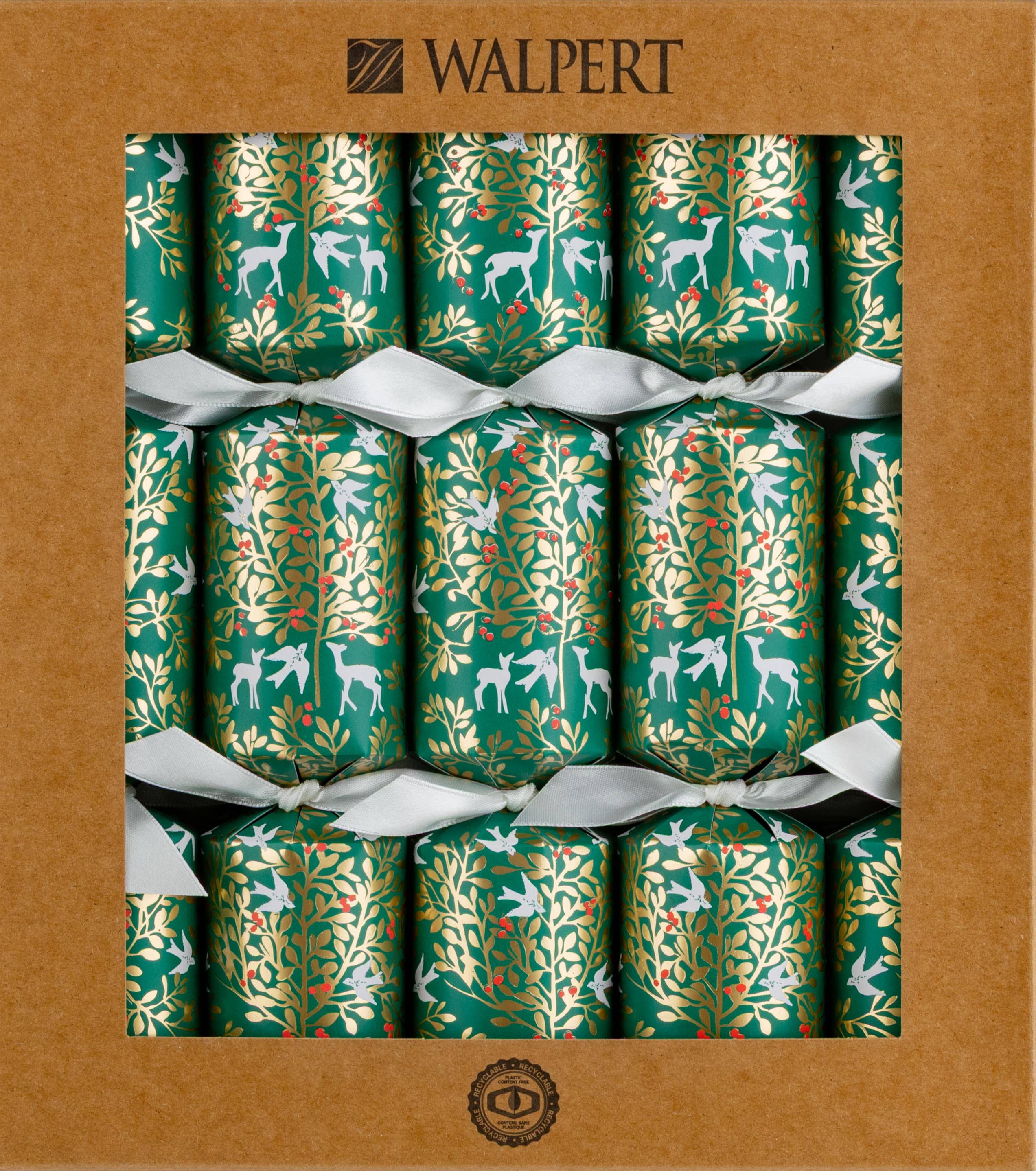 Green Foliage Holiday Crackers on a white background at Addison West