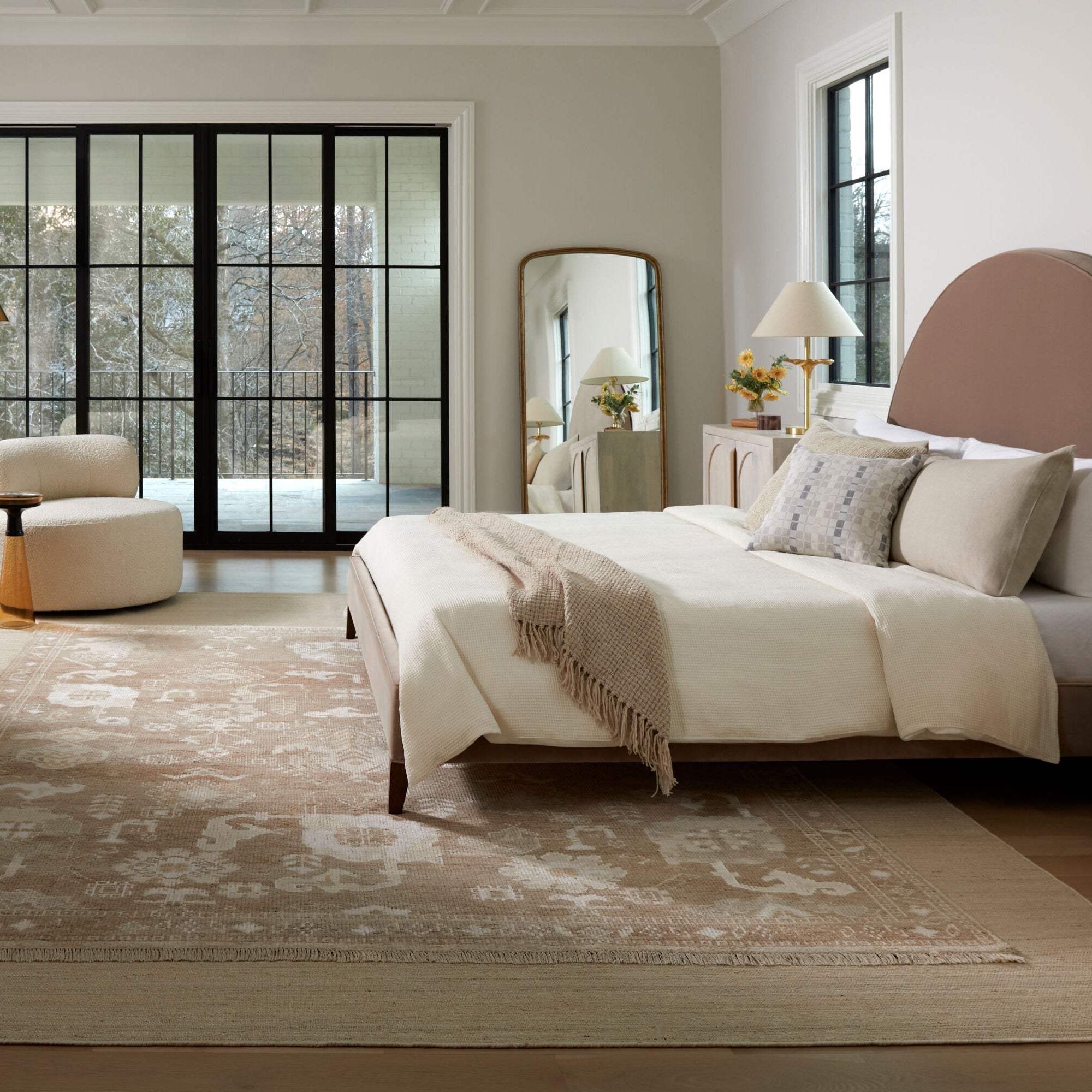 Anemoi Full Length Mirror in a white bedroom at Addison West