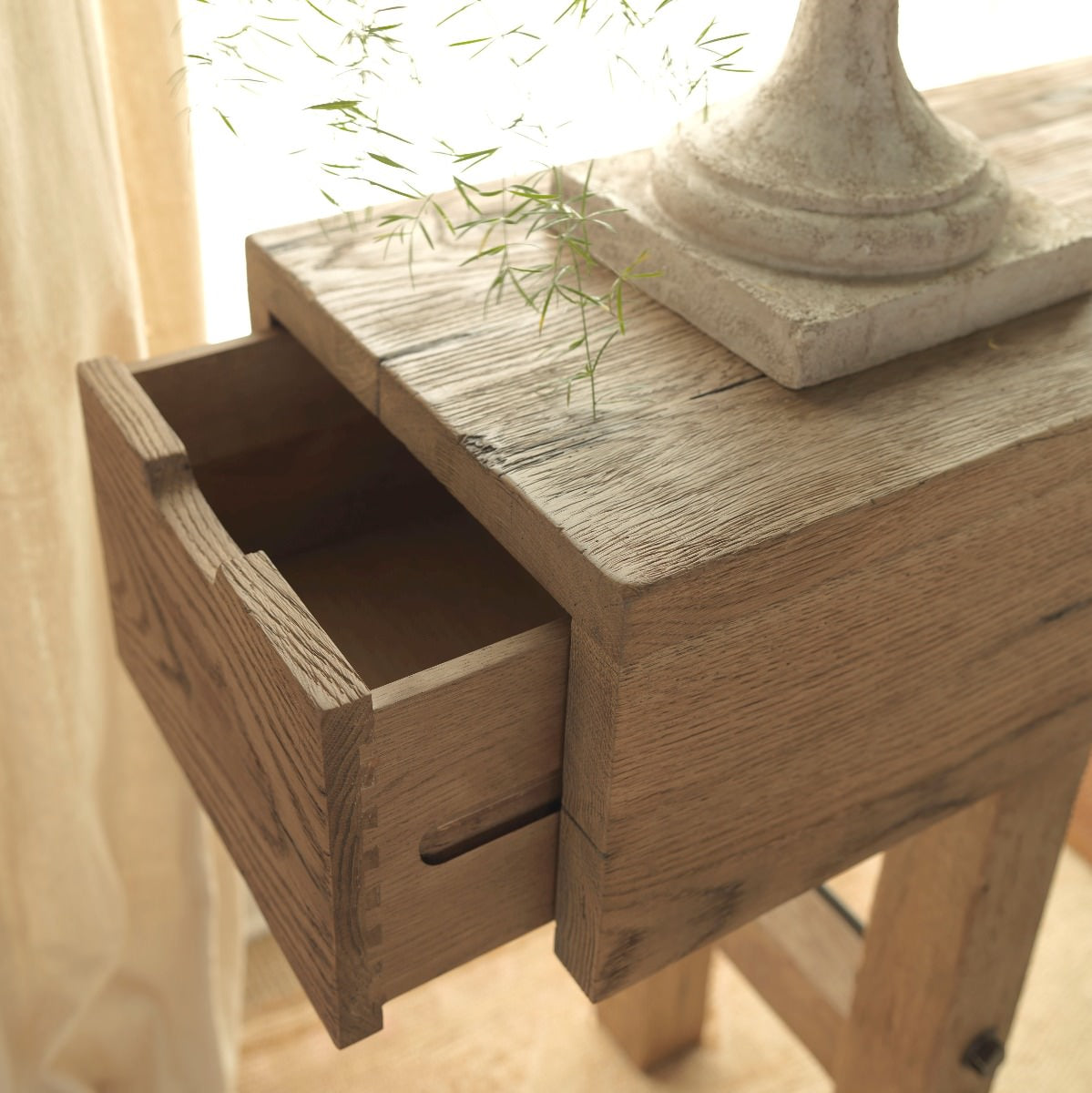 Close up of Maker's Console Table in a living room at Addison West