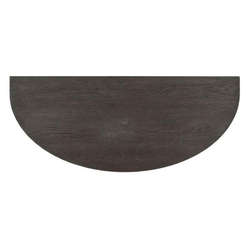 Woodbridge Furniture Salutation Demilune Table in Worn Black Finish on a white background at Addison West