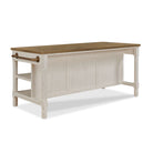 Draper's Table in Frost White Base with Antique Finish Top on a white background at Addison West