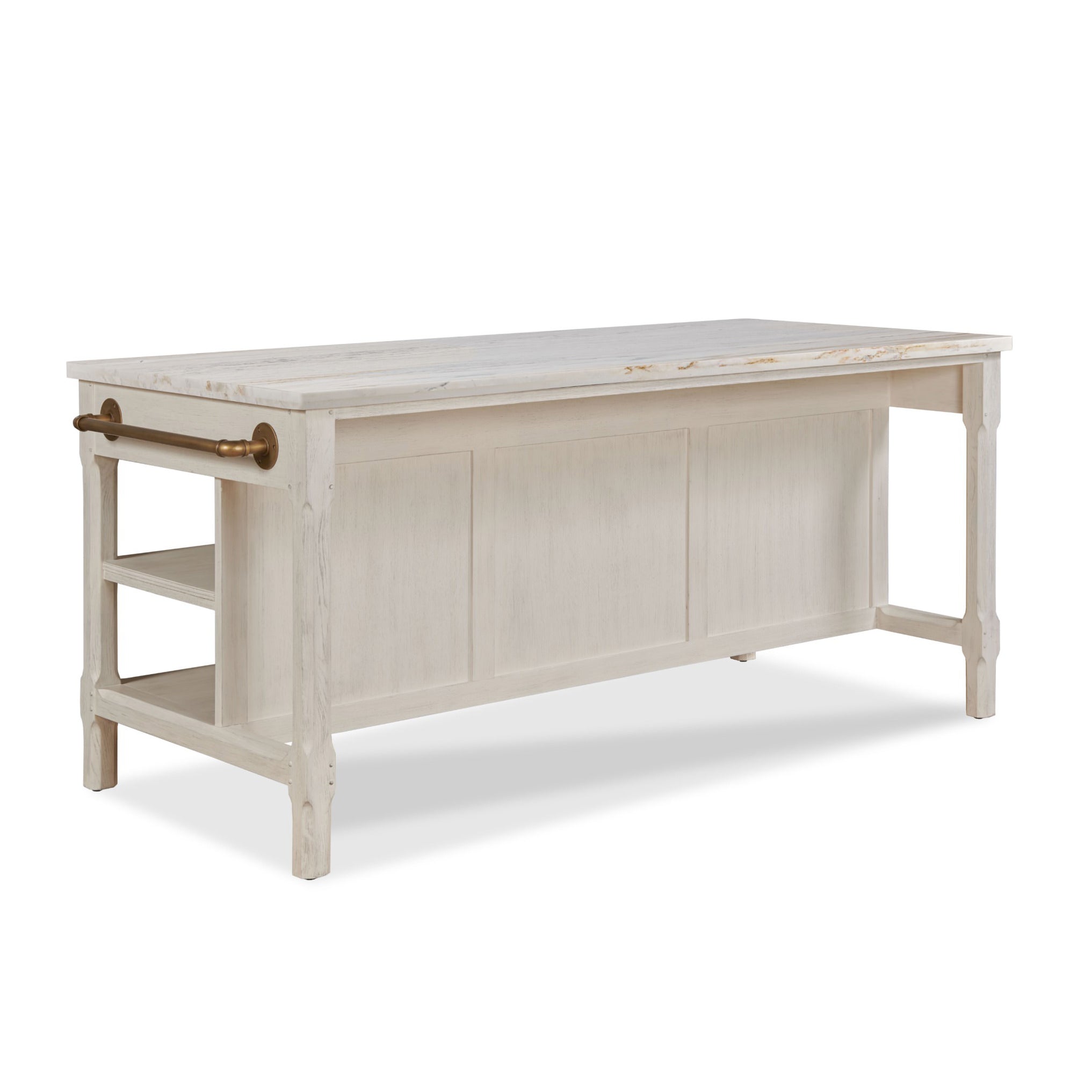 Draper's Table in Frost White Base with Carrara Marble Top on a white background at Addison West