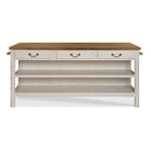 Draper's Table in Frost White Base with Antique Finish Top on a white background at Addison West