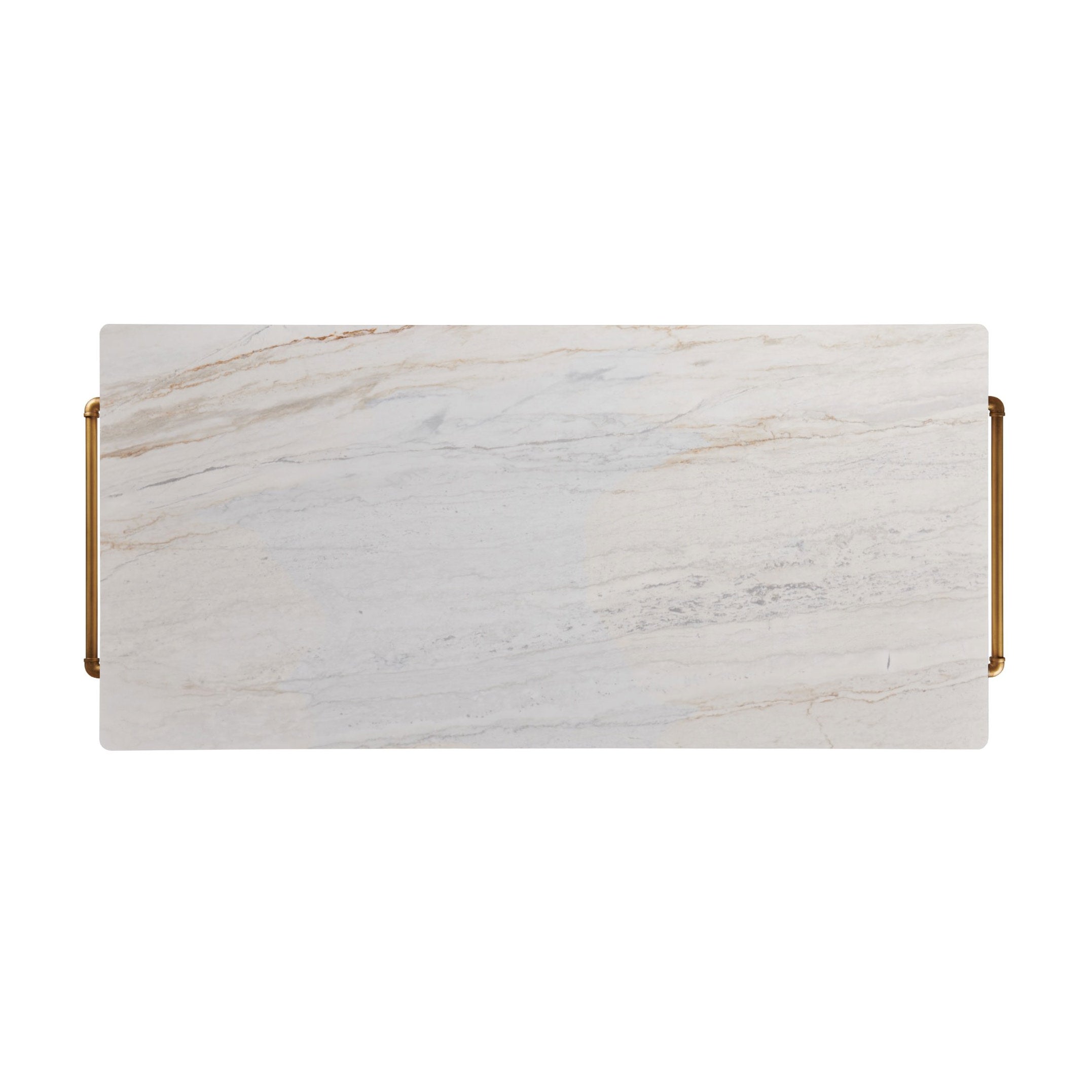 Draper's Table in Frost White Base with Carrara Marble Top on a white background at Addison West