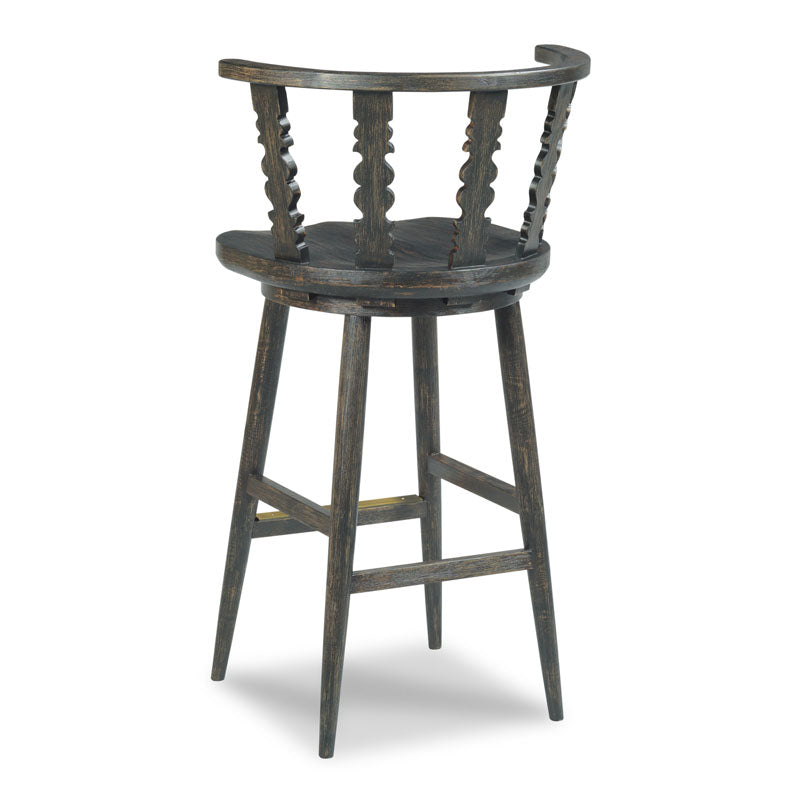 Fable Bar Stool in Worn Black Finish on a white background at Addison West