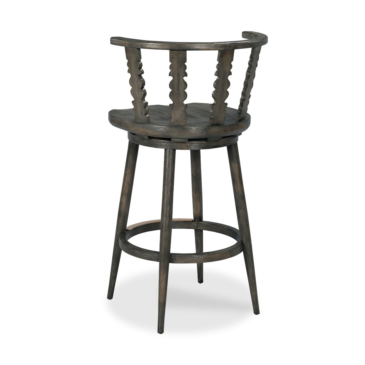 Fable Swivel Bar Stool in Worn Black Finish on a white background at Addison West
