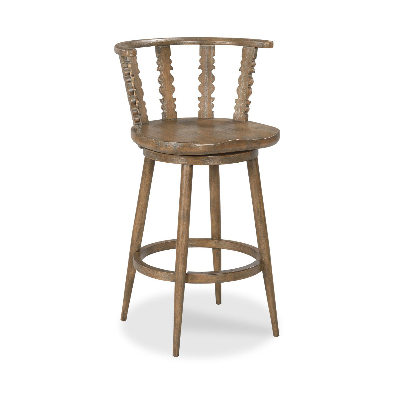Fable Swivel Bar Stool in Antique Finish on a white background at Addison West