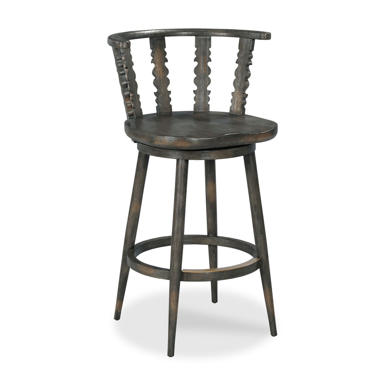 Fable Swivel Counter Stool in Worn Black Finish on a white background at Addison West