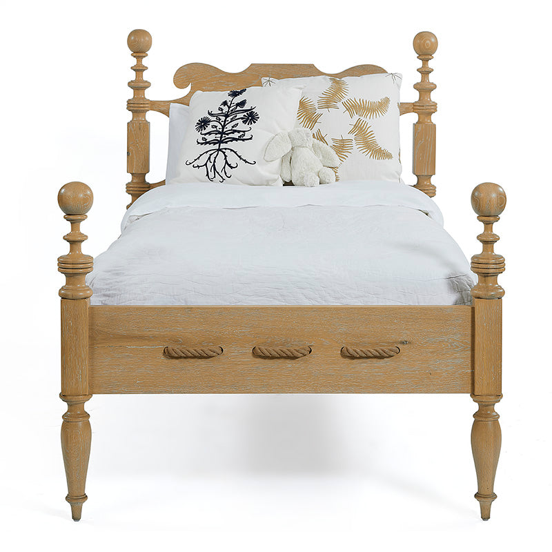 Twin Saltwater Bed in Limewash Finish on a white background at Addison West