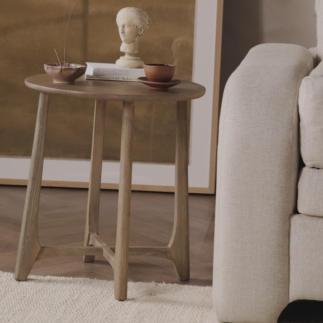 Four Hands Dupree End Table in Washed Oak in a living room at Addison West