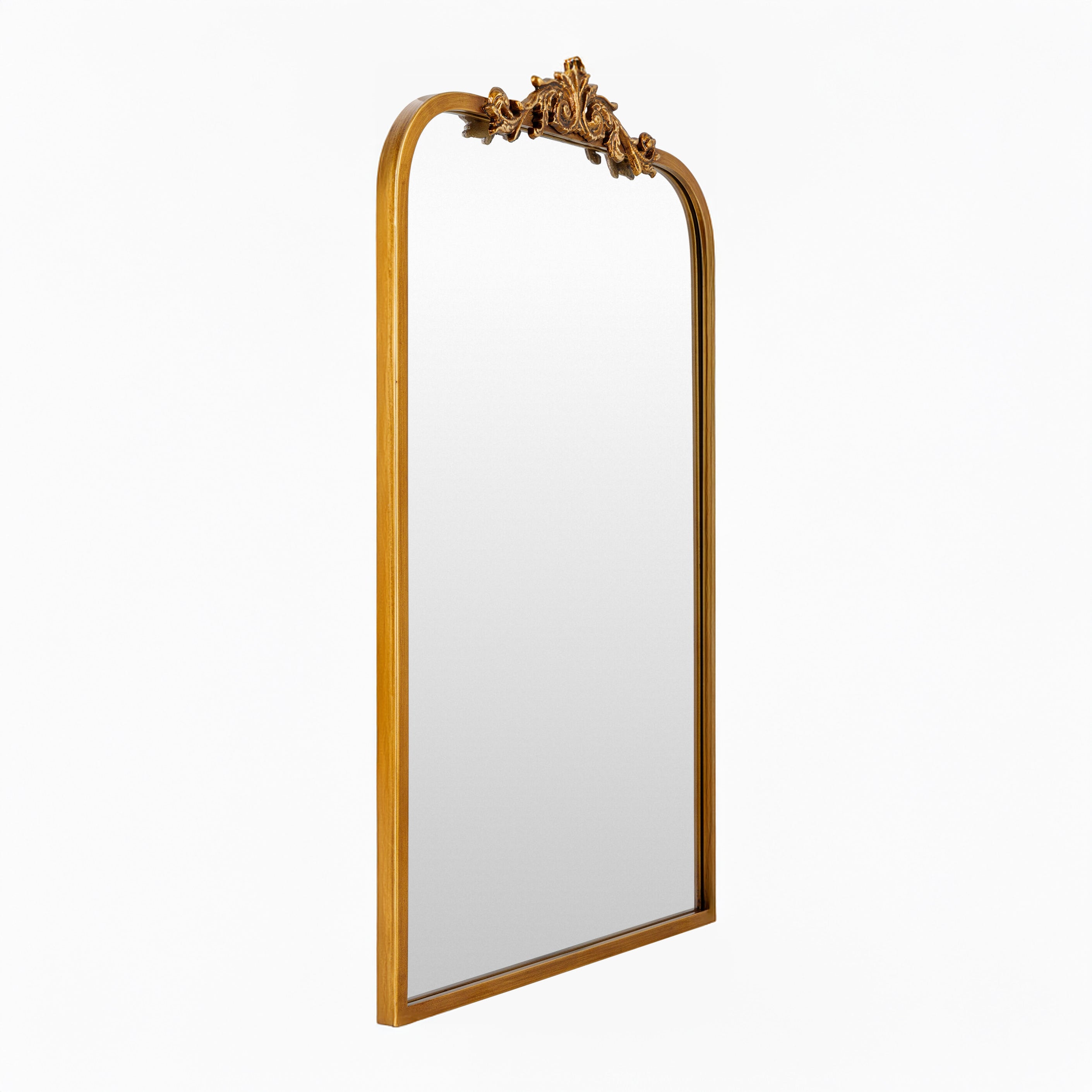 Aarlen Accent Mirror in Antiqued Gold on a white background at Addison West