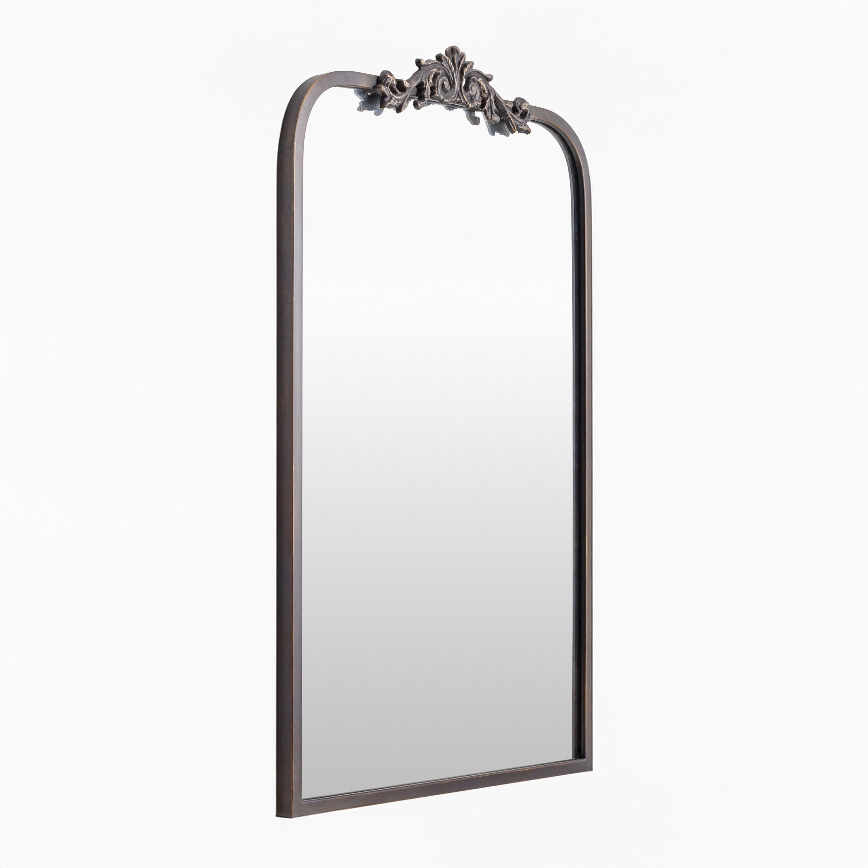 Aarlen Accent Mirror in Antiqued Black on a white background at Addison West