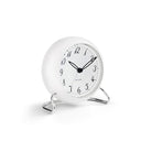 Arne Jacobsen LK Table Clock in White on a white background at Addison West