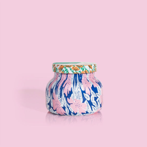 Capri Blue Volcano Petite Pattern Play Jar on a pink background
