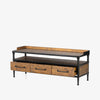 Four Hands Ivana Storage Entry Bench with wood and steel frame three drawers and bench seat on a white background