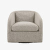 Four hands brand Topanga swivel chair with boucle grey and creme fabric on a white background