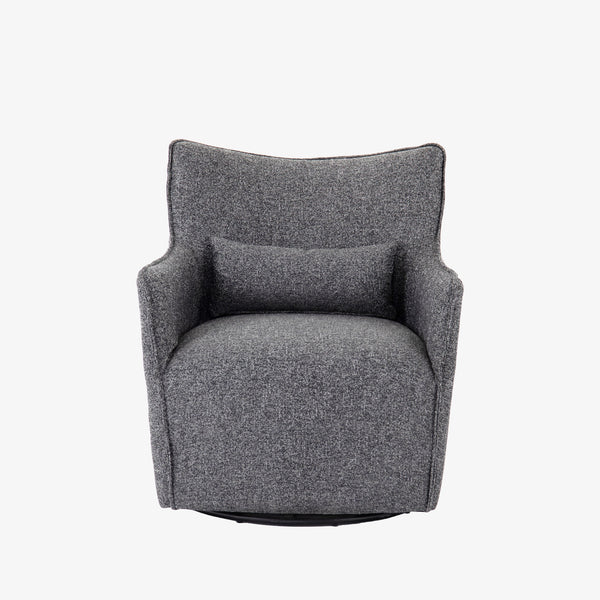Charcoal grey small swivel armchair by four hands furniture on a white background