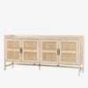 Four Hands Furniture brand caprice sideboard in light wood with four cane doors and iron handles on a white background