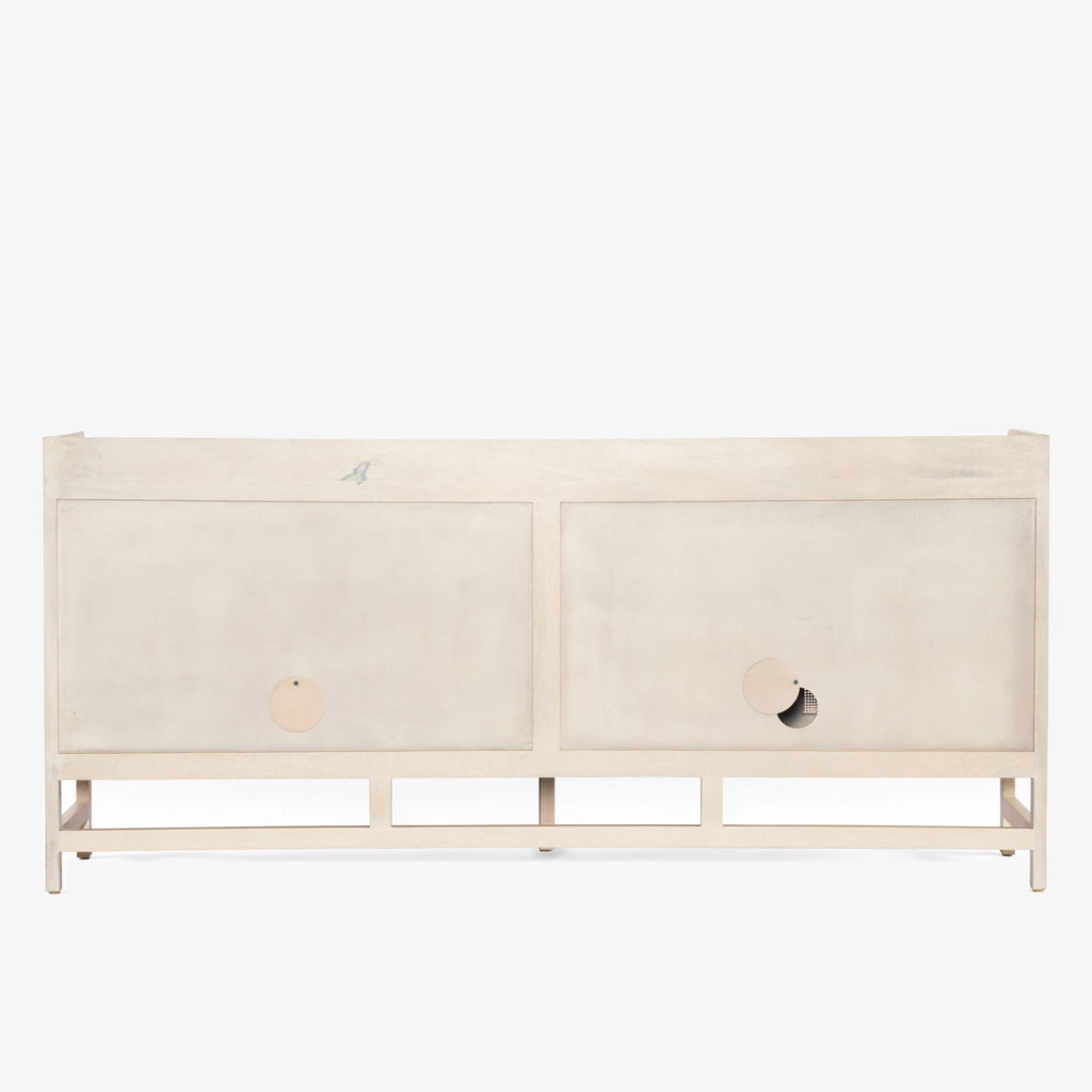 Rear view of Four Hands Furniture brand caprice sideboard in light wood  on a white background