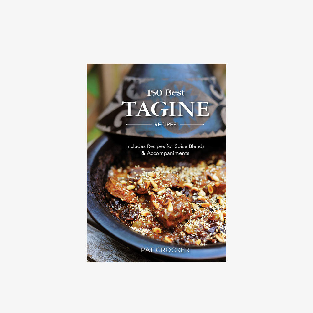 Front cover of book one hundred fifty best tagine recipes on a white background