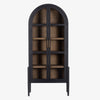 Four hands furniture brand Tolle black cabinet with arched top and wood stained interior on a white background