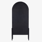 Four hands furniture brand Tolle black cabinet with arched top and wood stained interior on a white background 