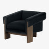 Four Hands Furniture brand Cairo chair in dark blue velvet with dark wood legs on a white background