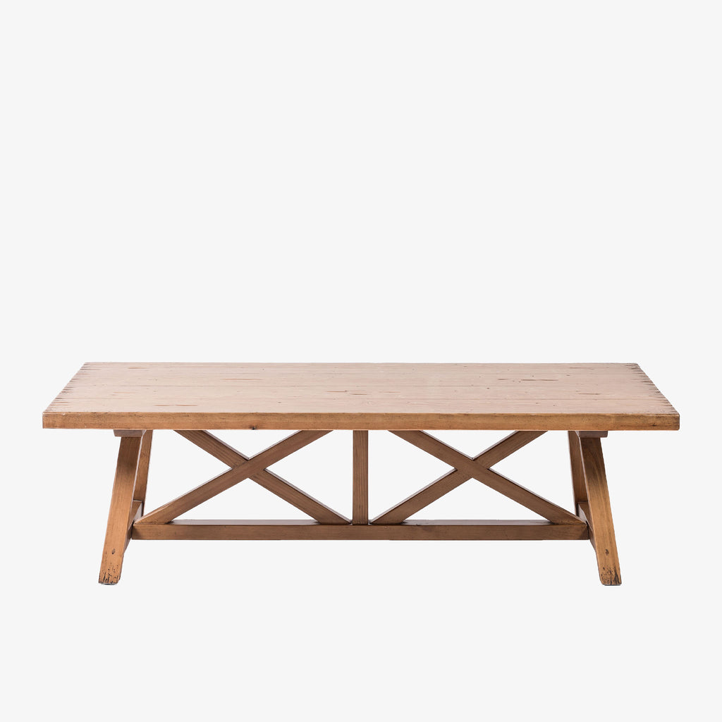 Waxed pine 'Trellis' rectangular coffee table by four hands furniture on a white background