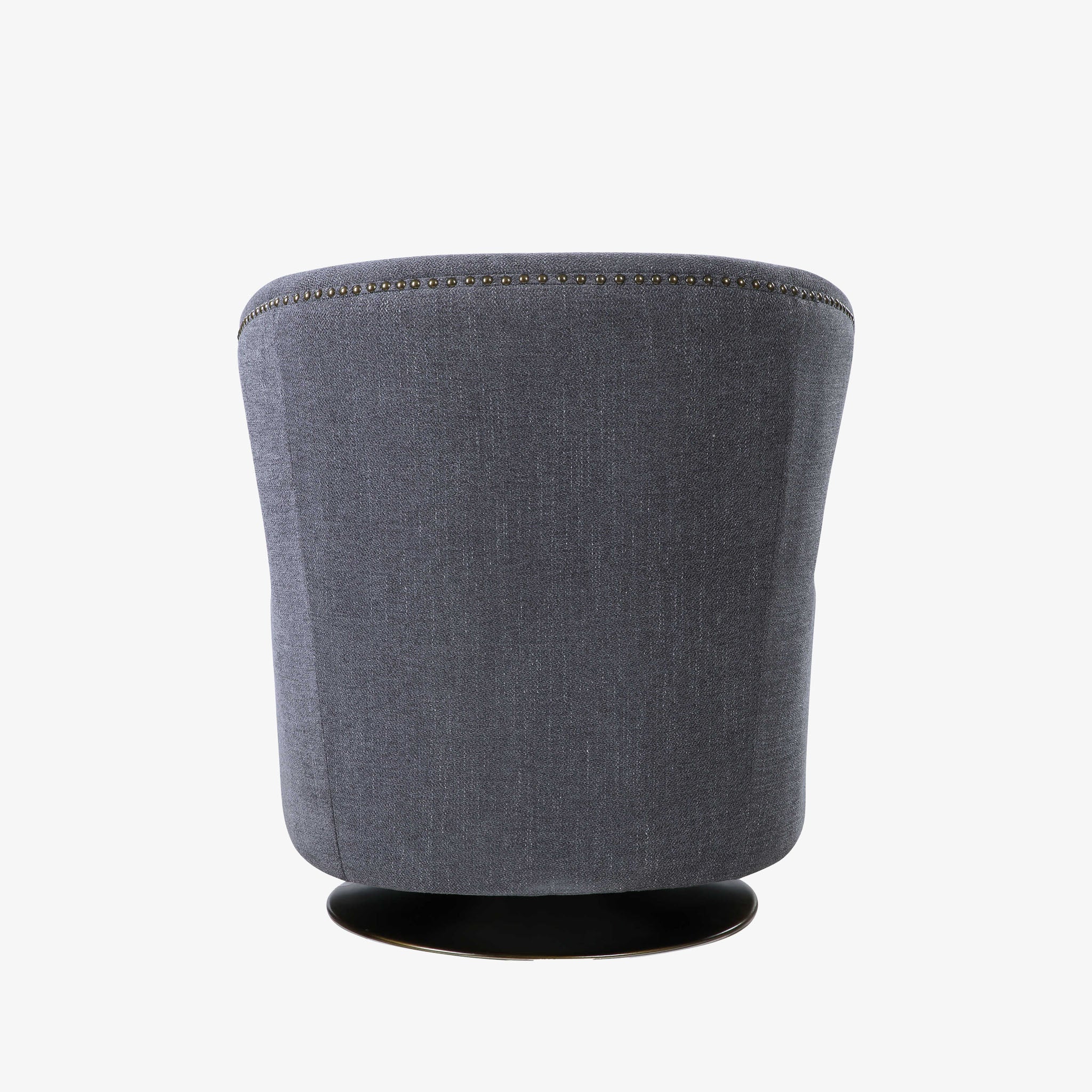 Uttermost brand Biscay swivel chair in blue grey fabric with nailhead accents on a white background